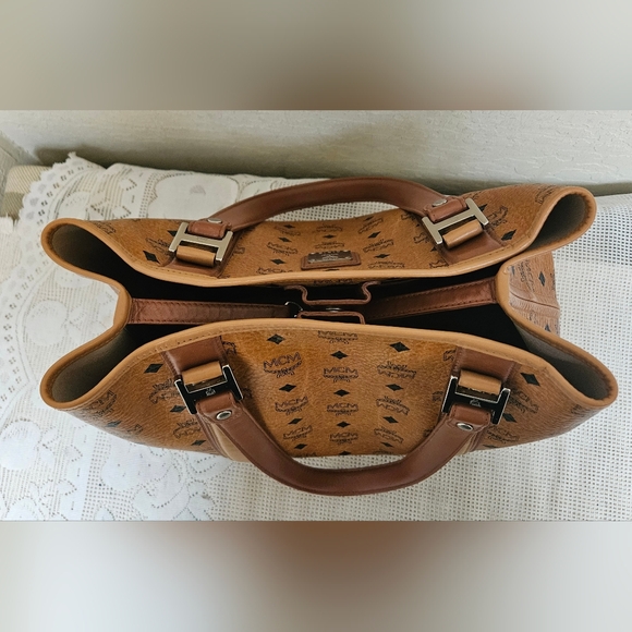 MCM Cognac Monogram Handbag Tote Bag AUTHENTIC - Picture 9 of 16